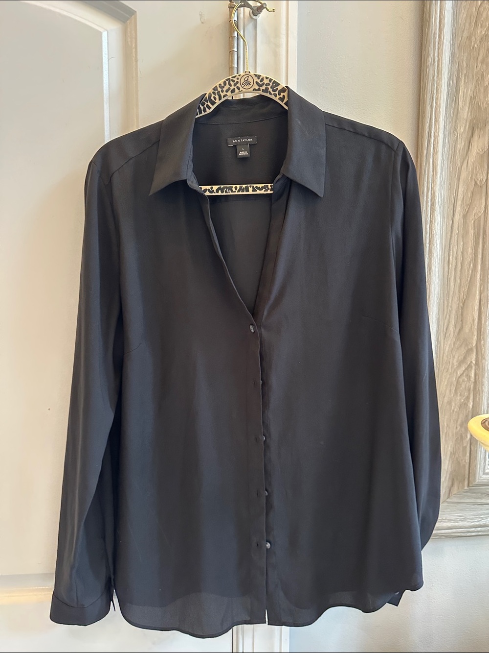 Ann Taylor Black Button-Front Silky sheer Blouse - Long Sleeve
